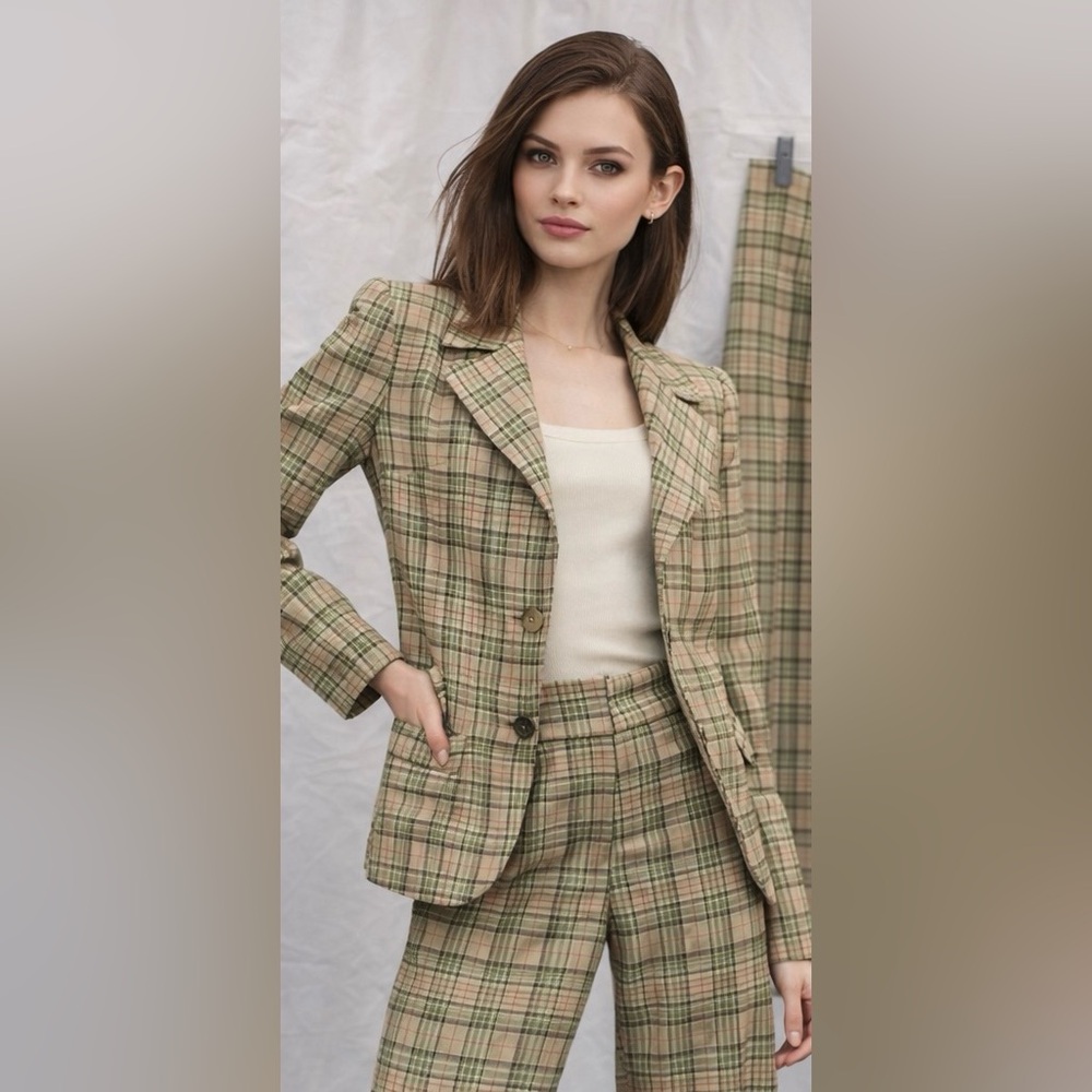 NWT Vintage Young Pendleton Green Plaid 100% Blazer & Pants Sz 12